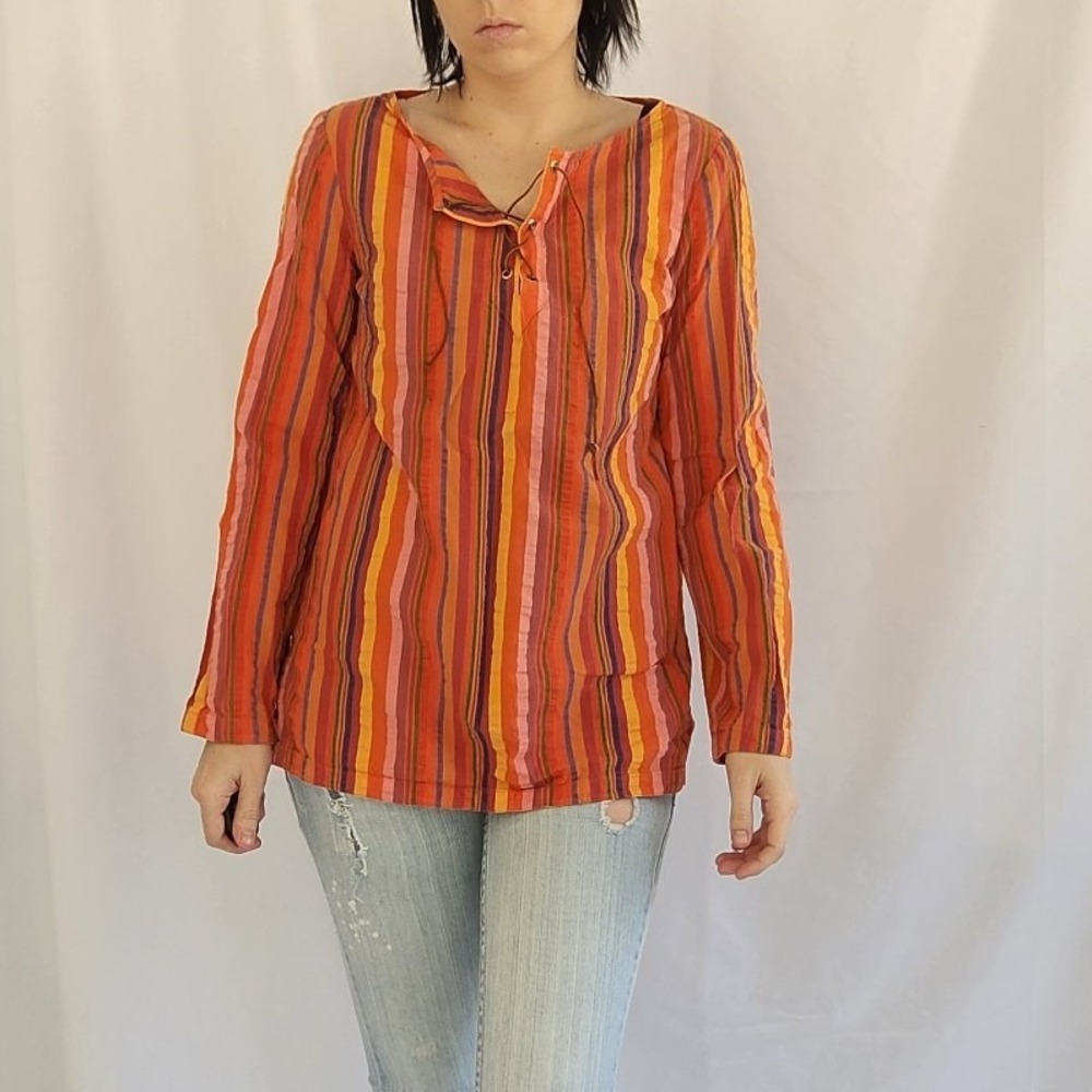 Liz‎ Claiborne Orange Striped 100% Cotton Top